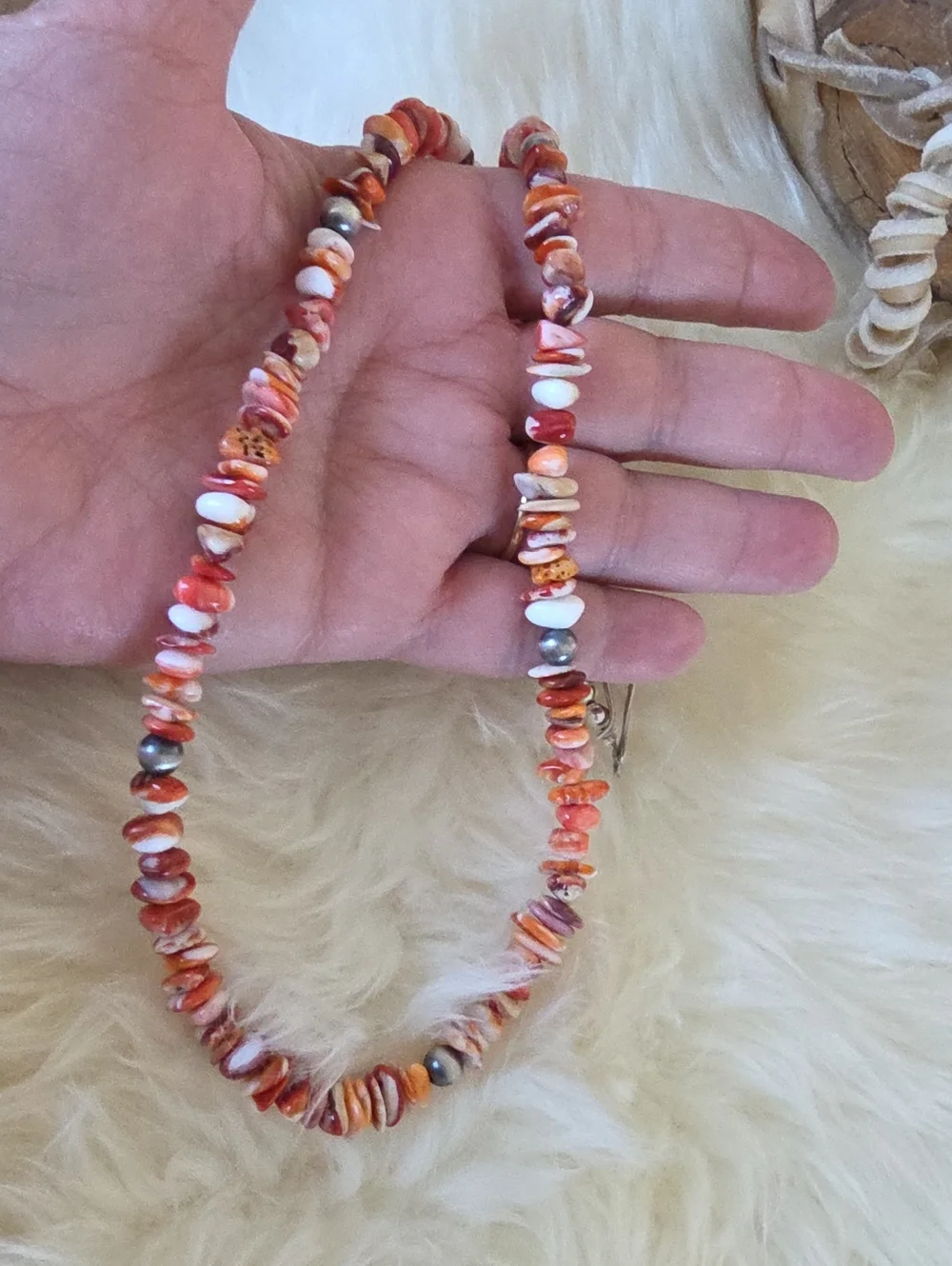 Beautiful NWOT Native American Navajo Orange Spiny & Navajo Pearl Necklace 🧡🎁